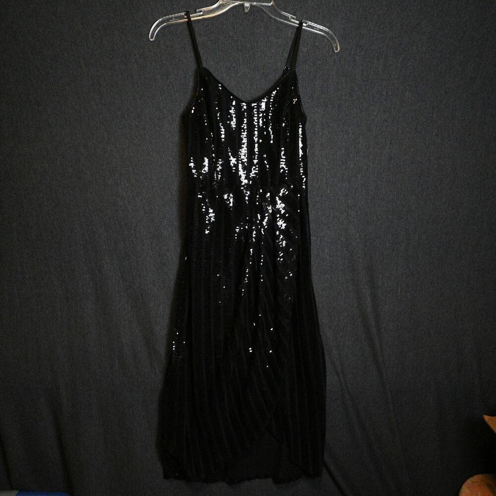 NEW Nanette Leopore Women's 2 Sequined Cocktail Dress Very Black Spaghetti NWT